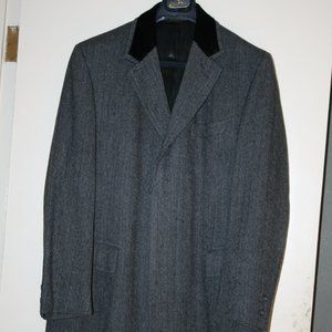 Vintage Wool Blazer Velvet collar Blac Herringbone